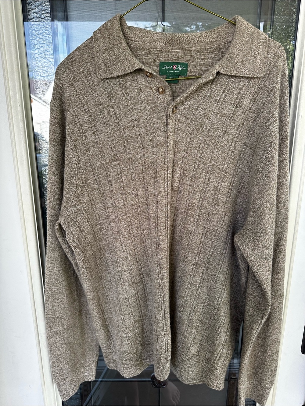 David Taylor Vintage Beige Knit Polo Sweater - Men